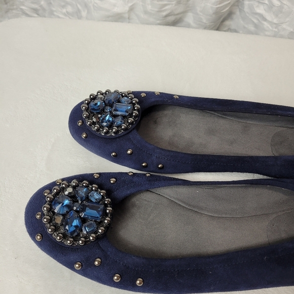 Stuart Weitzman Suede Flats navy jeweled size 10 N - Picture 7 of 11